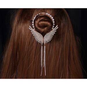 Simulated Pearl, Austrian Crystal Angel Wing Sparkle Hair Accessory